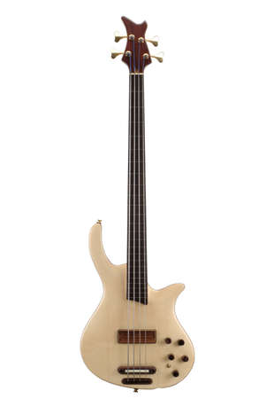 Electric bass guitar isolated over whiteの写真素材