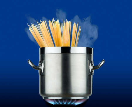 pot of spaghetti on the stoveの写真素材