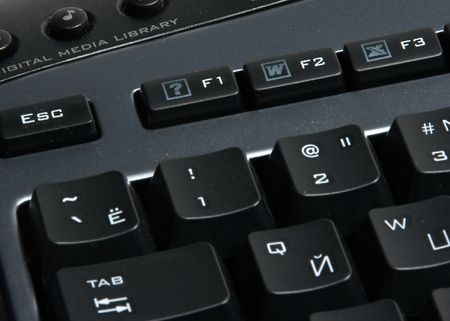 Part of computer keyboard with f1 button