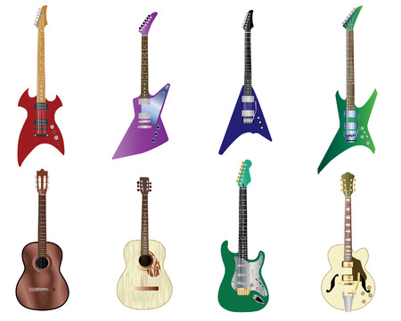 Set of full color acoustic and electro guitars のイラスト素材