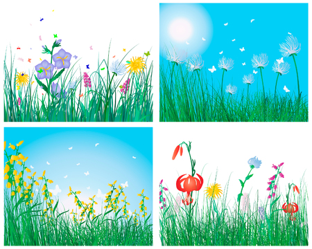Vector illustration grass backgrounds set for design useのイラスト素材
