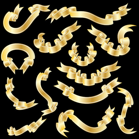 Golden vector ribbons set. Collection of vector temlatesのイラスト素材