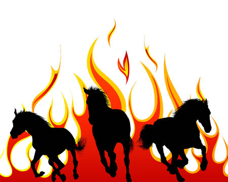 Horse silhouettes with flame tongues. Vector illustration.のイラスト素材