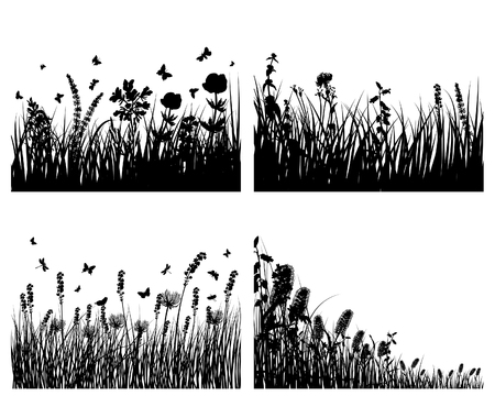 Vector grass silhouettes background. All objects are separated.のイラスト素材