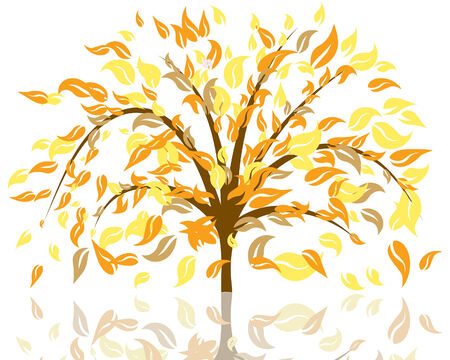 Vector illustration of autumn tree with falling leavesのイラスト素材