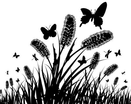 Vector grass silhouettes background. All objects are separated.のイラスト素材