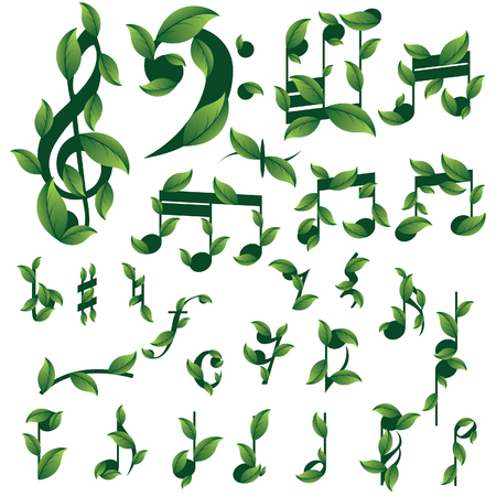 Set of floral musical notesのイラスト素材