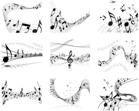 Vector musical notes staff backgrounds set for design useのイラスト素材