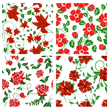 Seamless vector floral backgrounds set. For easy making seamless pattern just drag all group into swatches bar, and use it for filling any contours.のイラスト素材