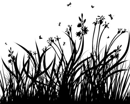 grass silhouettes background. All objects are separated.のイラスト素材