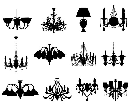 Set of different lamps silhouettes. のイラスト素材