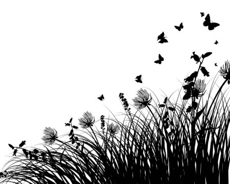 grass silhouettes background. All objects are separated.のイラスト素材