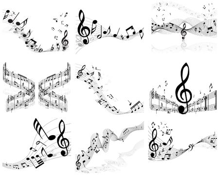 Vector musical notes staff backgrounds set for design useのイラスト素材