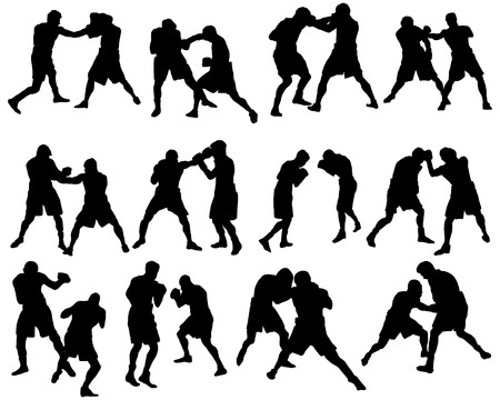 Set of different boxing silhouettes. illustration. Set of different boxing silhouettes. illustration.