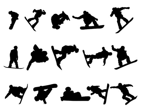 Snowboarder man silhouette set for design useのイラスト素材