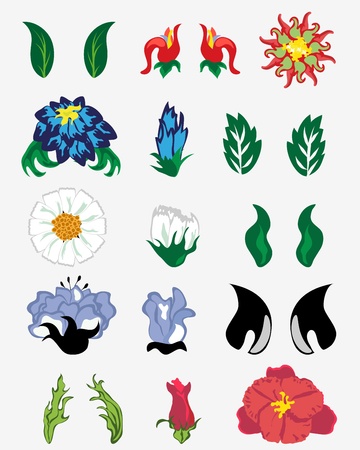 Set of different flower and leaves for self-supporting making floral ornate.のイラスト素材