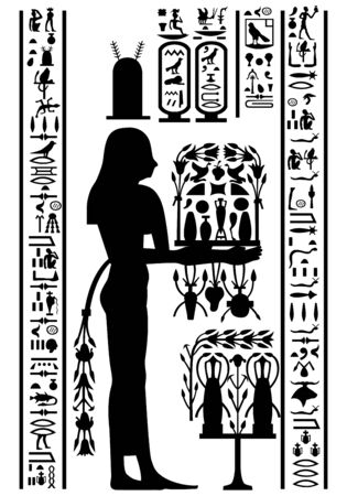 Egyptian hieroglyphs and fresco. Vector illustration.のイラスト素材