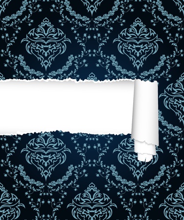 Damask seamless vector pattern with ripped copy-space for your text.  For easy making seamless pattern just drag ornate group into swatches bar, and use it for filling any contours.のイラスト素材