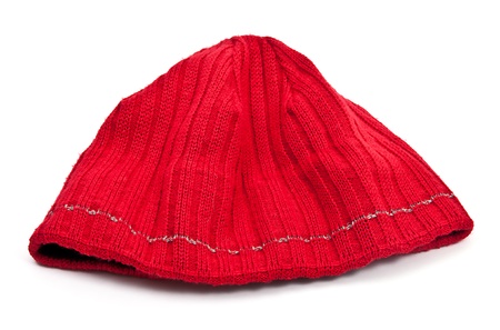Knitted wool hat isolated on white backgroundの写真素材