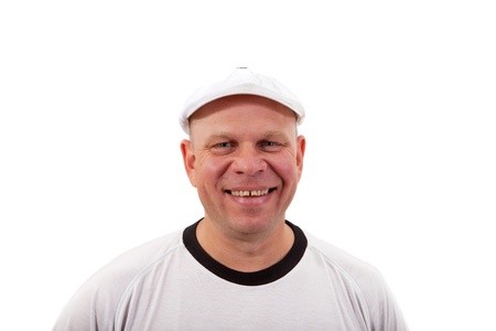 Portrait of middle aged man isolated on white backgroundの写真素材