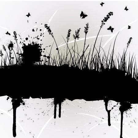 grunge grass silhouettes background. All objects are separated.のイラスト素材