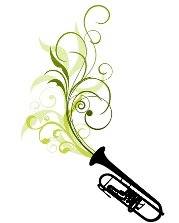 Wind instrument with Floral border for design use. のイラスト素材