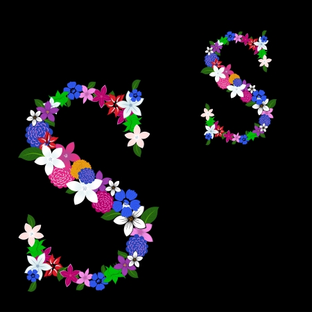 Floral alphabet letter for using in web and print design. Vector illustration.のイラスト素材