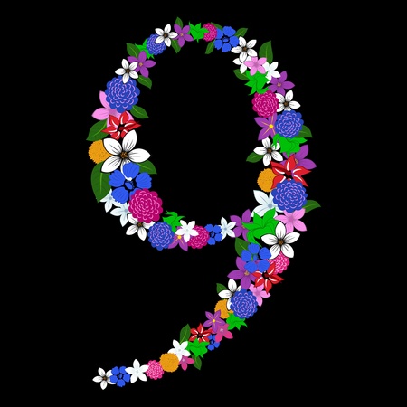 Floral numeral for using in web and print design. Vector illustration.のイラスト素材