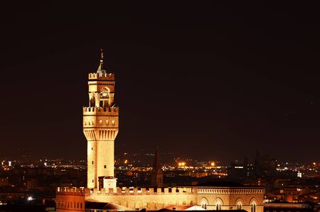 Palazzo Vecchio in the Night  FLorence  Mediterranean Europe  の写真素材