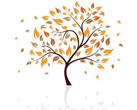 Autumn tree with falling down leaves. Vector illustration.のイラスト素材