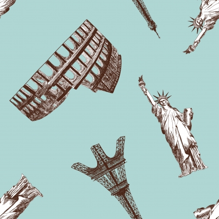 Seamless detailed landmark silhouette pattern. illustration.のイラスト素材