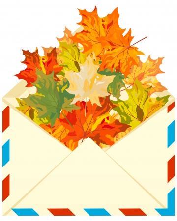 Autumn maple tree leaves with envelope. illustration.のイラスト素材