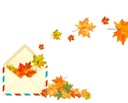 Autumn maple tree leaves with envelope. illustration.のイラスト素材