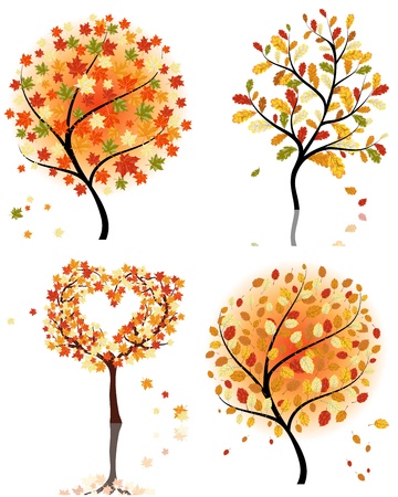 Set of four autumn tree. illustration. のイラスト素材