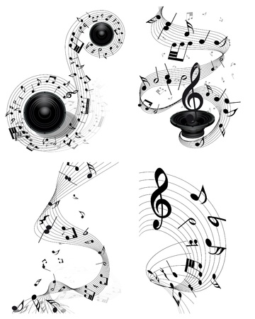 Musical note staff set. Four images. illustration.のイラスト素材