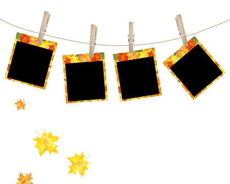 Polaroid photo with autumn maple design. Vector illustration.のイラスト素材