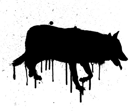 Silhouette of black grunge wolf. illustration.
