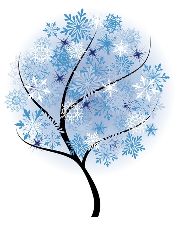 Beautiful winter tree with snowflakes leaves. illustration.のイラスト素材