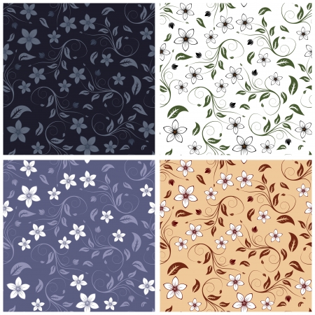 Seamless  floral  pattern set in different color. For easy making seamless pattern just drag all group into swatches bar, and use it for filling any contours. のイラスト素材