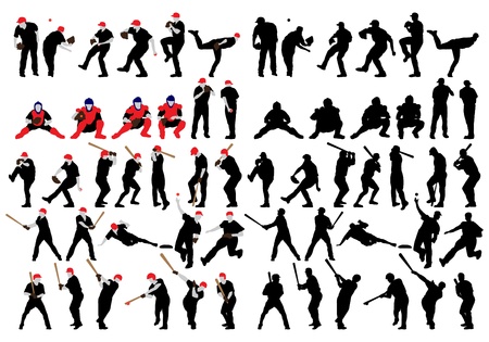 Set  of detail baseball athlete silhouettes. Fully editable EPS 10 vector illustration.のイラスト素材
