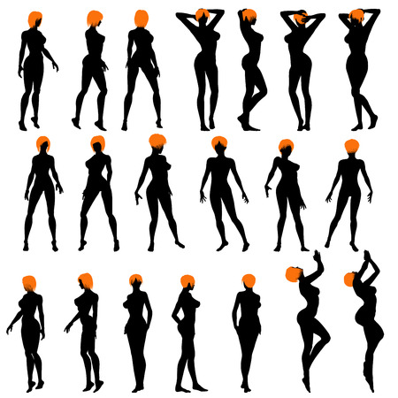 Naked sexy girls silhouette set. Very smooth and detailed with color hairstyle. Vector illustration.    のイラスト素材