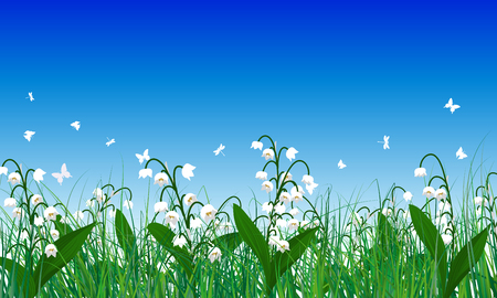 Meadow color background with butterflies. All objects are separated. Vector illustration. Eps 10 without transparency.のイラスト素材