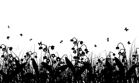 Meadow background with butterflies. All objects are separated. Vector illustration without transparency. Eps 10.のイラスト素材
