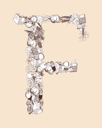 Hand drawn alphabet letter with education theme.のイラスト素材