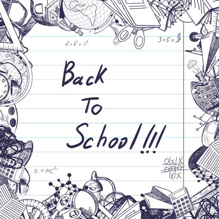 Back to school title with sketch drawing frame on lined paper.のイラスト素材