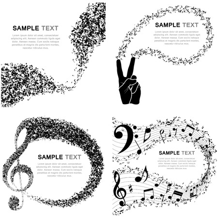 Set of Musical Design Elements From Music Staff With Treble Clef And Notes in Black and White Colors. Elegant Creative Design Isolated on White. Vector Illustration.のイラスト素材