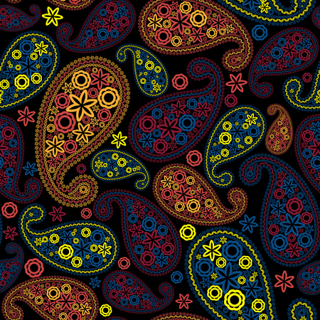 Multicolor Seamless Paisley Pattern Ornate. Elegant Design With Ideal Balanced Colors. Vector Illustration.のイラスト素材
