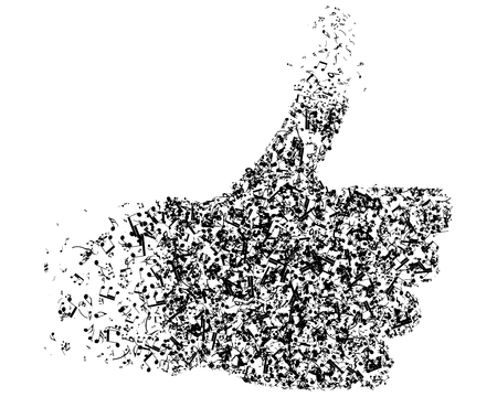 Musical Design From Musical Notes Elements And Hand in Like Gesture. Elegant Creative Design Isolated on White. Vector Illustration.のイラスト素材