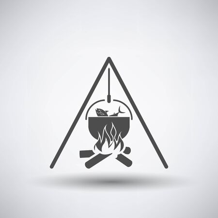 Fishing icon with fire and pot over gray background. Vector illustration.のイラスト素材