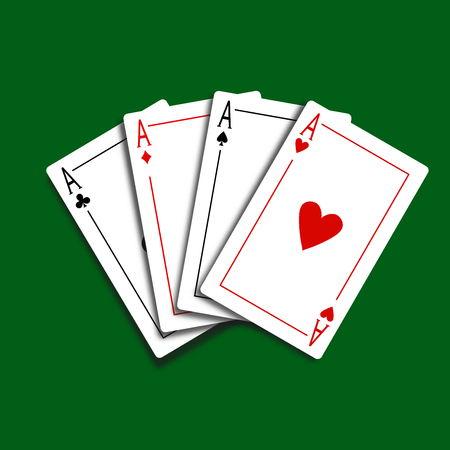 Set of four card icons with aces over green background. Vector illustration.